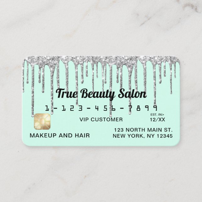 Carte De Visite Crédit Pastel Mint Green Parties scintillant en ar (Devant)