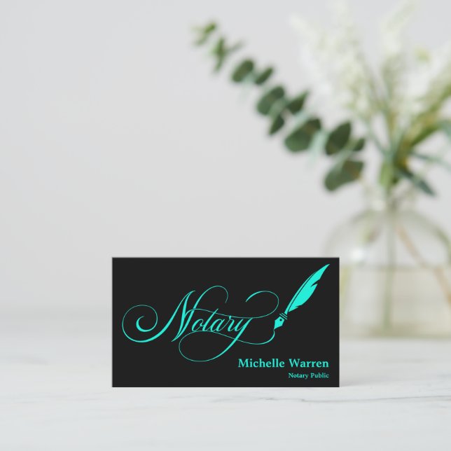 Carte De Visite crédit plume notaire signature entreprise turquois (Debout devant)