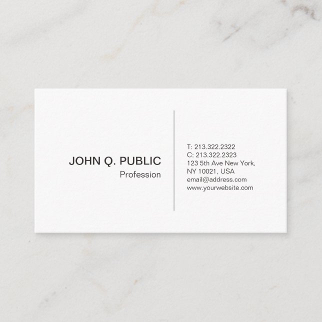 Carte De Visite Créez votre propre blanc élégant professionnel (Devant)