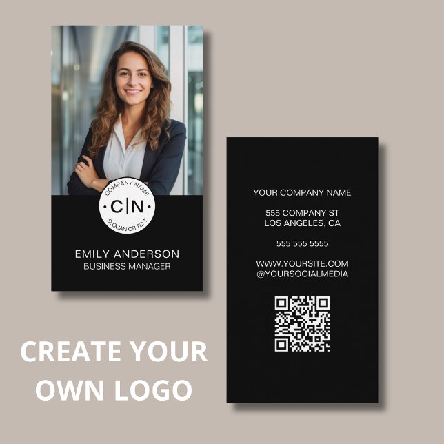 Carte De Visite Créez votre propre logo Black Professional (Create Your Own Logo Black Professional Business Card)