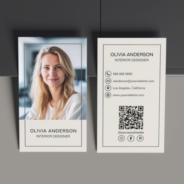 Carte De Visite Créez votre propre photo QR Social Media Professio (Create your own custom photo, QR, social media icons professional Business Card by MINTIC STUDIO)