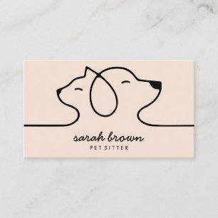 Carte De Visite Crème Beige Logo Linéaire Chien Chat Animal