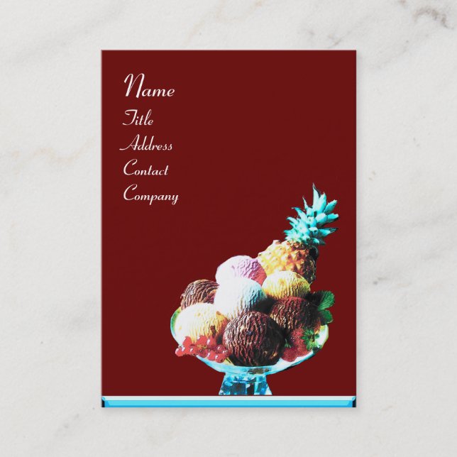 Carte De Visite CRÈME DE GLACE - MAGASIN DE DÉSERT, bleu rouge (Devant)
