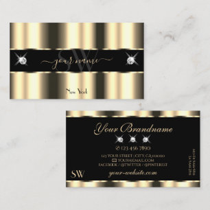 Carte De Visite Crème de Luxe Noir Doré Étincelant Bijoux Initiale