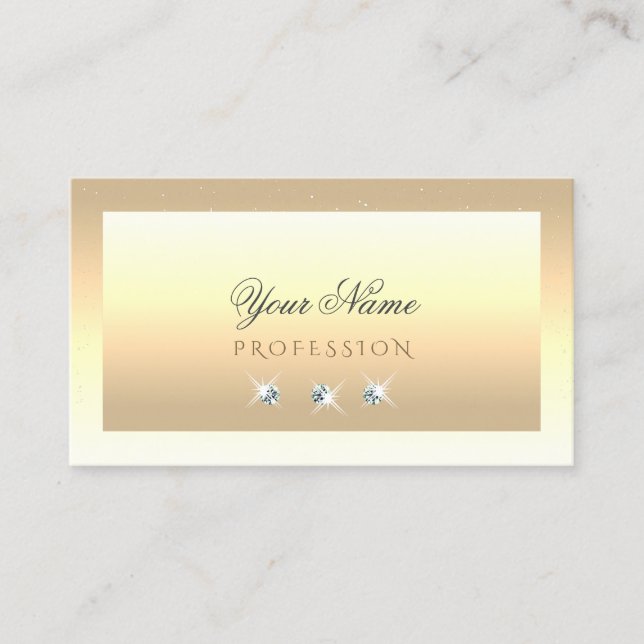 Carte De Visite Crème De Luxe Ombre Beige Sparkle Diamonds Moderne (Devant)