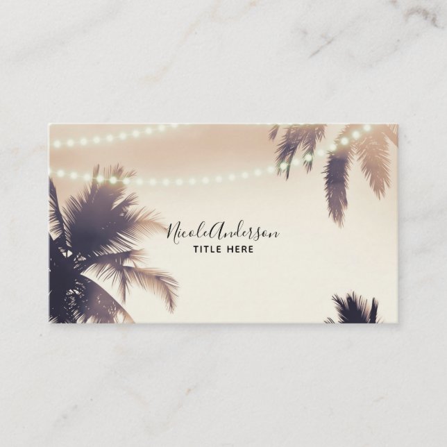 Carte De Visite Crème Dream Palm Trees & Lights Beachy Glam (Devant)