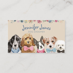 Carte De Visite Crème Floral Aquarelle Chien race Chien Groomer 