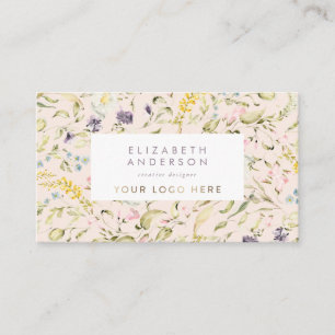 Carte De Visite Crème Logo Fleur sauvage de Pampas Moderne