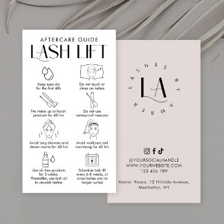 Carte De Visite Crème moderne et blanc Élégant Lash Lift Aftercare