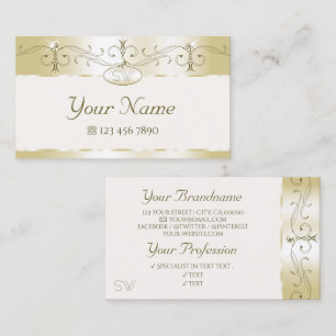 Carte De Visite Crème Or de luxe Orné Bijoux étincelants Initiales