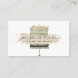 Carte De Visite Crème pailletée Boulangerie de gâteau floral Desse