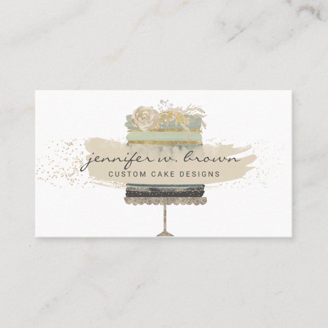 Carte De Visite Crème parties scintillant Floral Cake Bakery Desse (Devant)