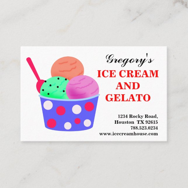 Carte De Visite Crème rouge rose bleu Gelato (Devant)