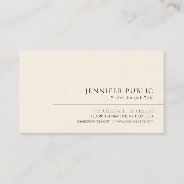 Carte De Visite Crème Signature Luxe Design Élégante Personnalisée (Devant)