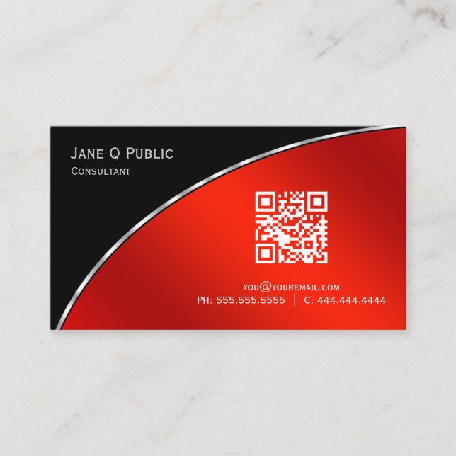 Carte De Visite Crimson brillant moderne QR Élégant professionnel (Devant)