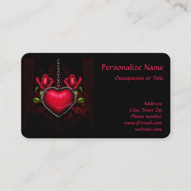 Carte De Visite Crimson gothique Coeur rouge Romantique Roses (Devant)