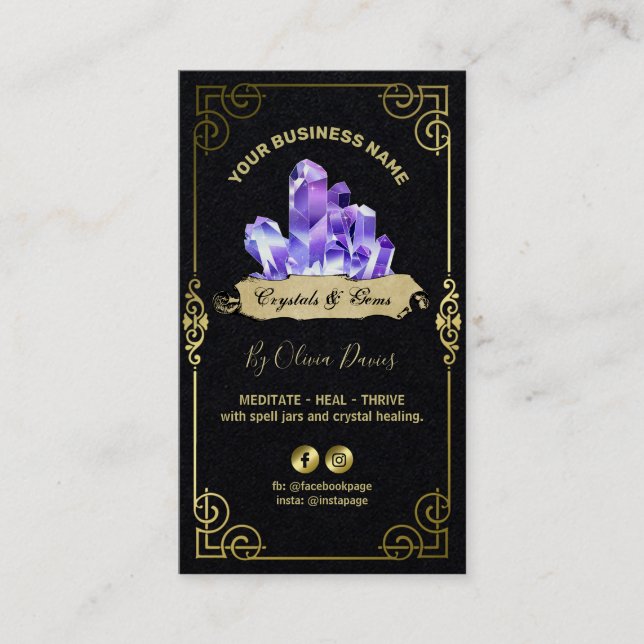 Carte De Visite Cristal Ésotérique Noir Violet Et Or (Devant)