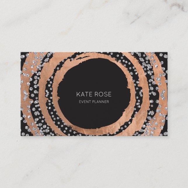 Carte De Visite Cristaux Rose Diamant Or Noir Swarovski Argent (Devant)