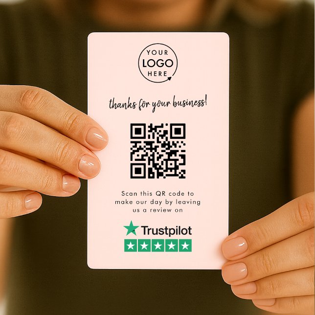 Carte De Visite Critiques Trustpilot | Business Review Us Pink QR (Gain Trustpilot reviews & grow your business with this rating request editable business card.)