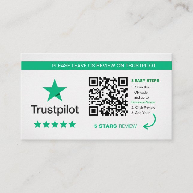 Carte De Visite Critiques Trustpilot | Merci de code QR profession (Devant)