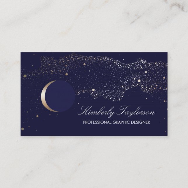 Carte De Visite Croissant de lune d'étoiles de nuit de marine et (Devant)