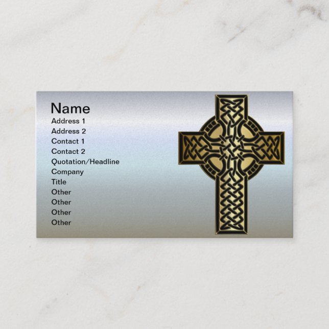 Carte De Visite Croix de noeud celtique en or et noir (Devant)