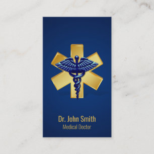 Carte De Visite Croix d'or bleu Médicale 3D Caduceus