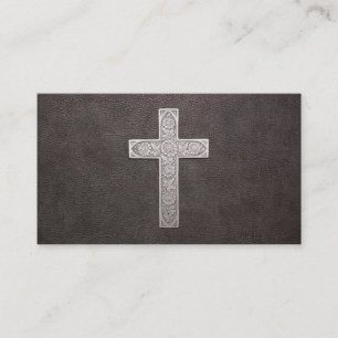 Carte De Visite Croix métallique sur cuir foncé