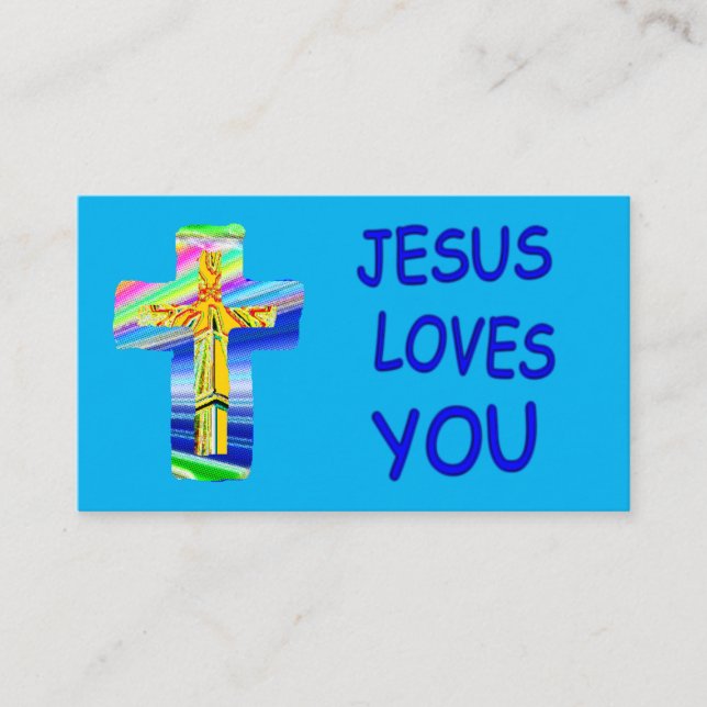 Carte De Visite Croix Saint personnalisable Jésus vous aime (Devant)