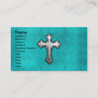 Carte De Visite Croix turquoise en métal