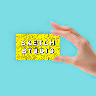 Carte De Visite Croquis jaune Ligne tracée à la main