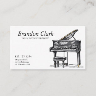 Carte De Visite Croquis Piano noir et blanc avec banc