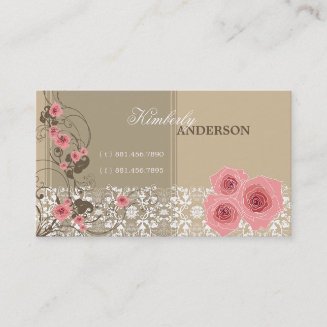 Carte De Visite Cru chic élégant de Fleur de roses de dentelle (Devant)