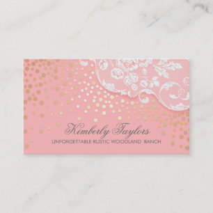 Carte De Visite Cru de rose de confettis de dentelle et d'or