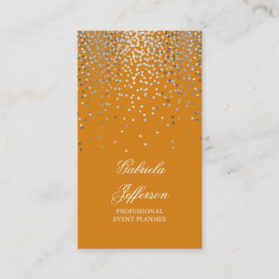 Carte De Visite Cru élégant orange de charme de confettis argentés
