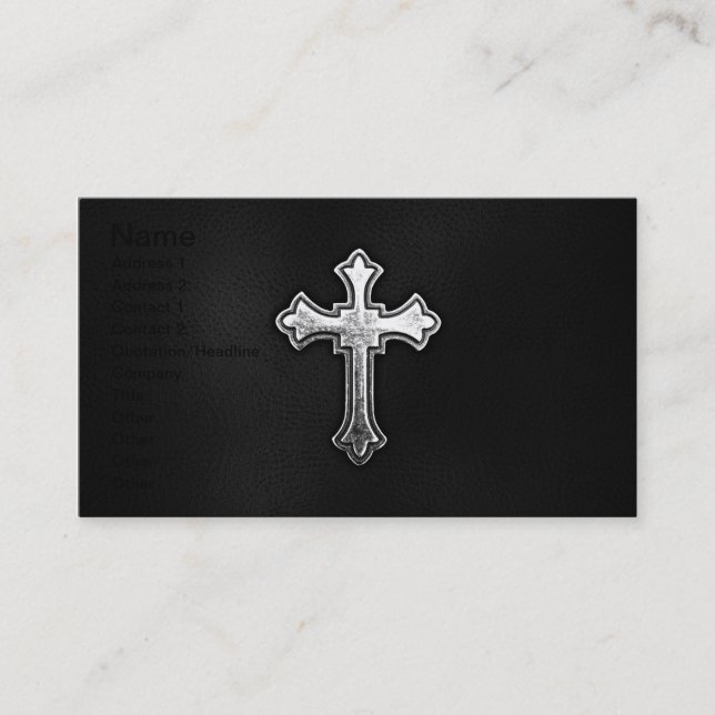 Carte De Visite Crucifix métallique sur le cuir noir (Devant)