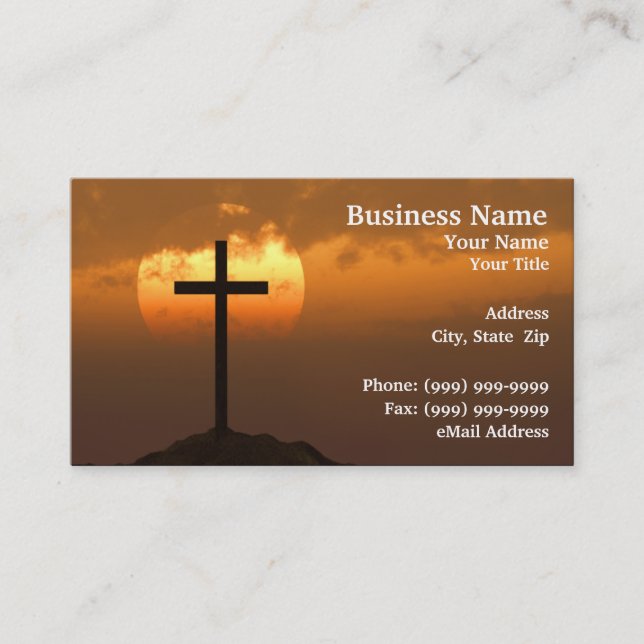 Carte De Visite Crucifix sur une colline contre le beau coucher du (Devant)