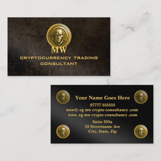 Carte De Visite CryptoCurrency Trading Consultant, look cuir (Devant / Derrière)
