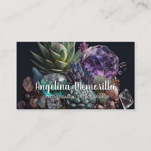 Carte De Visite Crystal Healer Energy Worker Succulents Crystals (Devant)