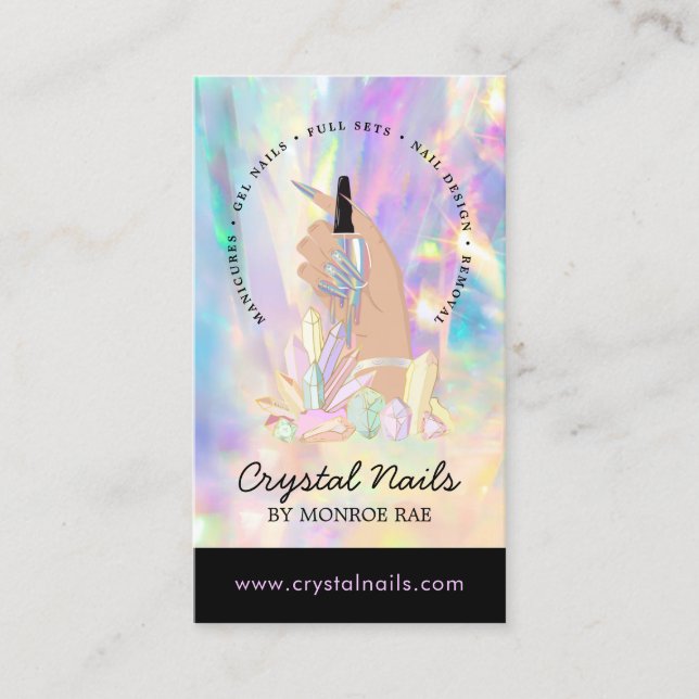 Carte De Visite Crystal Holographic Nail Technicien Artiste Salon  (Devant)