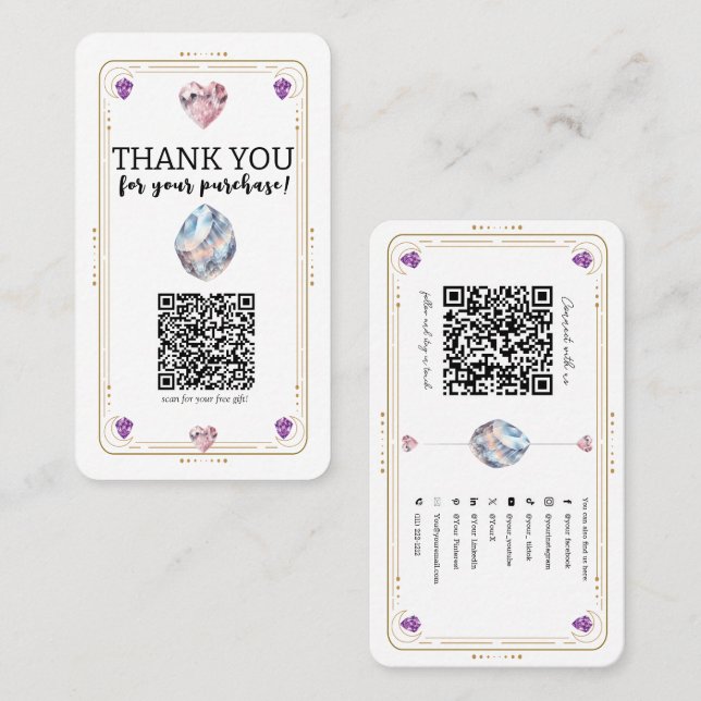 Carte De Visite Crystals métaphysiques Quartz Or Médias sociaux QR (Devant / Derrière)