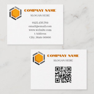 Carte De Visite Cube Hexagone 3D Moderne Code QR Orange Gris