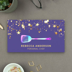 Carte De Visite Cuillère à spatule arc-en-ciel violet confetti dor