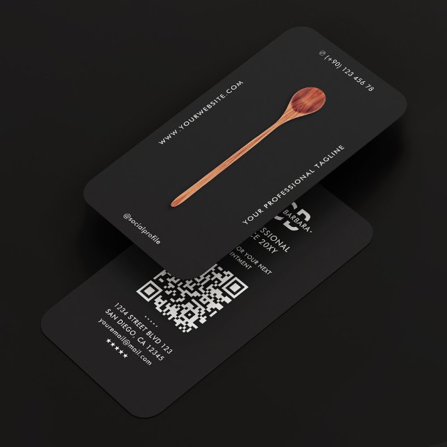 Carte De Visite Cuillère moderne Chef Élégante cuillère en bois No (Modern Caterer Chef Elegant Wooden Spoon Black Business Card
)