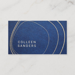Carte De Visite Cuir bleu   Lignes d'or artistique