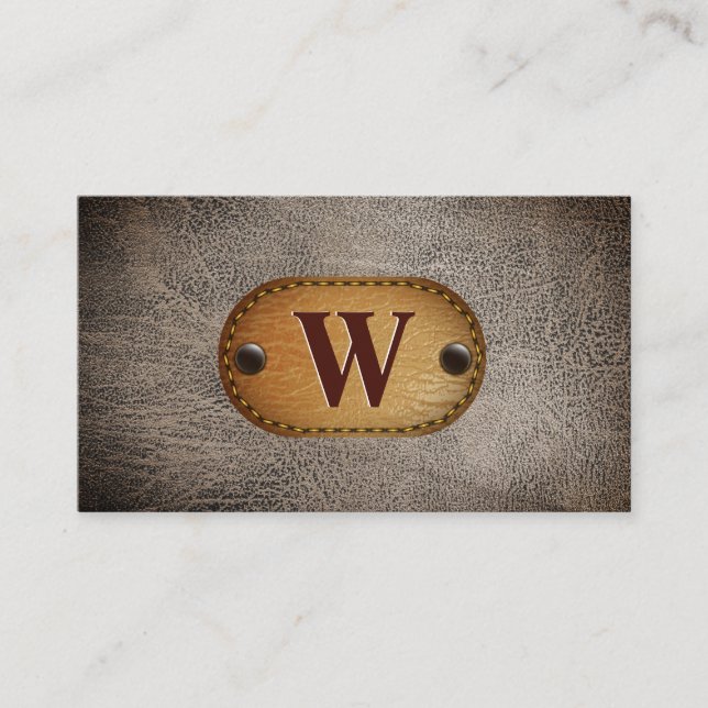 Carte De Visite Cuir Brown foncé | Monogramme (Devant)