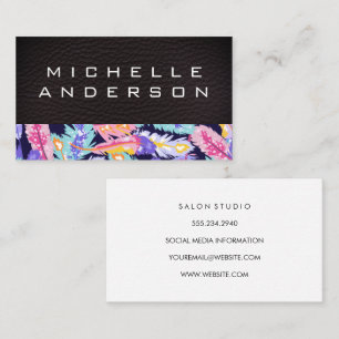 Carte De Visite Cuir   Motif en plumes colorées