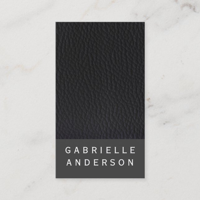 Carte De Visite Cuir noir chic avec texte gras (Devant)