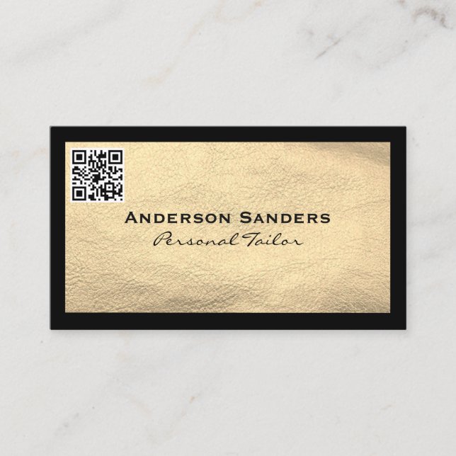 Carte De Visite Cuir Noir Chic | Code QR (Devant)