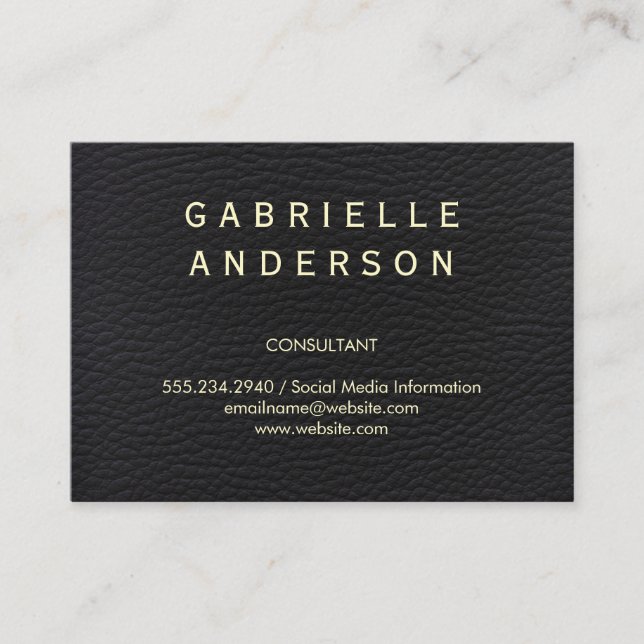Carte De Visite Cuir noir élégant professionnel avec texte gras (Devant)